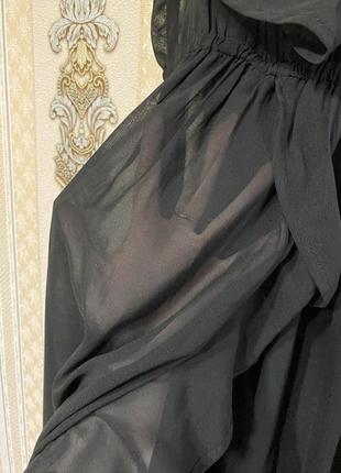 Чёрное платье-накидка, длинная накидка сукня с разрезами в сеточку5 фото