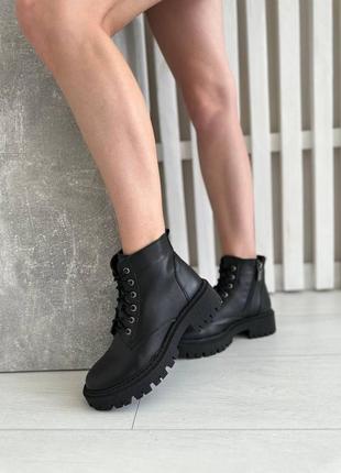 Классика черные ботинки из натуральной кожи на молнии и на шнурках, размеры от 36 до 414 фото