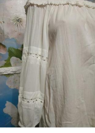Шкарная шелковая блуза с открытыми плечами и пышными рукавами 14р3 фото