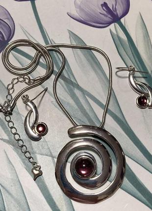 Набор украшений колье ожерелье подвеска на цепочке серьги клипсы винтаж5 фото