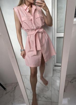 100% хлопок розовое платье рубашка сарафан манго mango1 фото