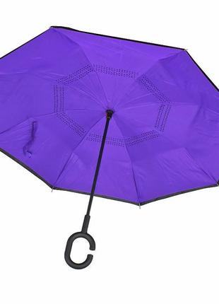 Зонт наоборот lesko up-brella фиолетовый смарт-зонт обратного сложения с эргономичной ручкой умный зонт1 фото