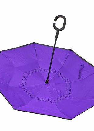 Парасолька, навпаки lesko up-brella фіолетова смарт-зонт зворотного складання з ергономічною ручкою, розумна парасолька2 фото