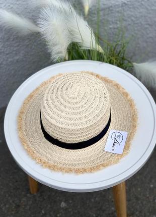 Соломенная шляпа с бахромой для летнего стиля и пляжных отдыхов, шляпа плетеная канотье1 фото