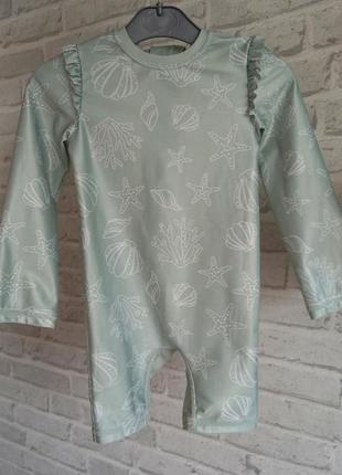 Купальний сонцезахисний костюм 
з рукавами (принт морський) колір ментол
розмір 74-80, на 6-12 міс