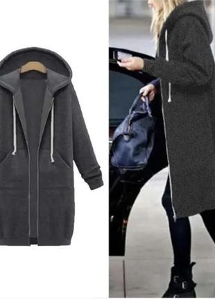 Тепла подовжена толстовка oversize на блискавці графіт