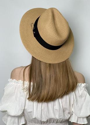 Капелюх жіночий федора з ланцюжком літній темно бежевий 54-58 см sl210364 фото