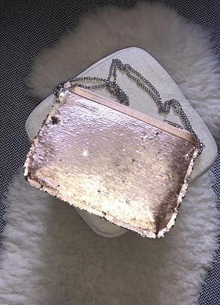 Сумка в пайетку чешуя клатч мини через плечо для девочки подростка