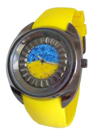 Часы  женские наручные на каучуковом ремешке желто-синее поле