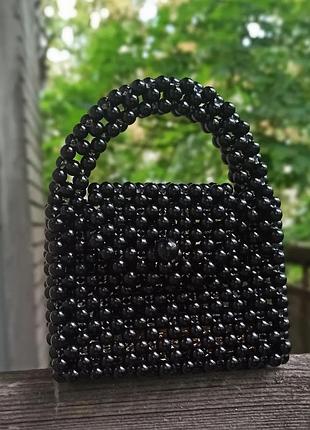 Сумка из черных бусин. сумка из жемчуга