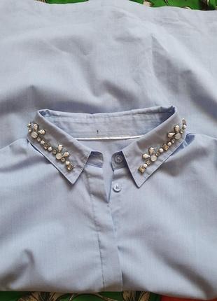 Летняя рубашка блуза з камн,ми на воротнике3 фото