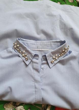 Летняя рубашка блуза з камн,ми на воротнике6 фото
