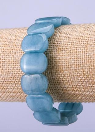 Браслет з натурального каменю аквамарин 18х13мм обхват 18 см на гумці