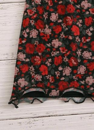 Юбка юбочка мини кроп короткая шифон шифоновая красная розы розочки принт7 фото