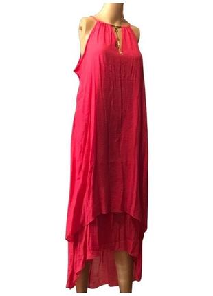 Длинное красно-коралловое макси платье с подвеской3 фото