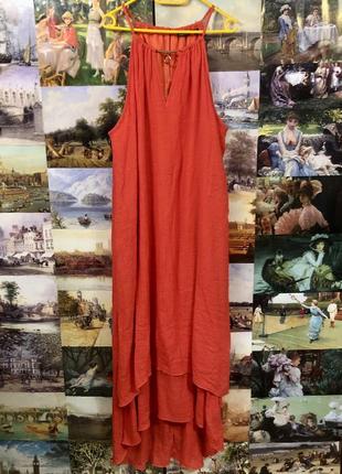 Длинное красно-коралловое макси платье с подвеской5 фото