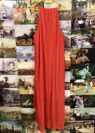 Длинное красно-коралловое макси платье с подвеской6 фото