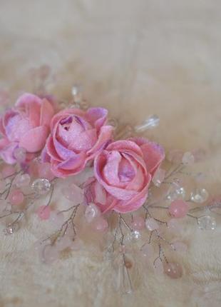 Гребень с розовым кварцем ′розочки′4 фото