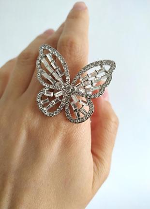 Уценка: кольцо бабочка большой стразы камней кольцо кольца под серебро2 фото
