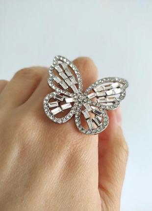 Уценка: кольцо бабочка большой стразы камней кольцо кольца под серебро3 фото