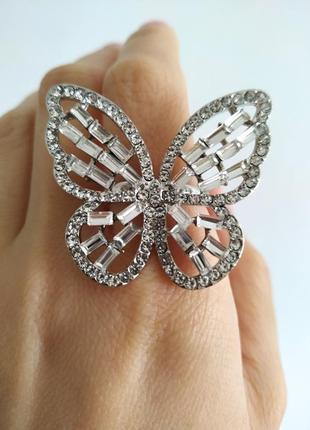 Уценка: кольцо бабочка большой стразы камней кольцо кольца под серебро5 фото