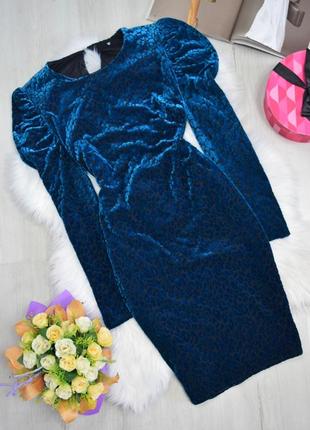 Сукня оксамитова елегантна плаття леопардовий принт бірюзове