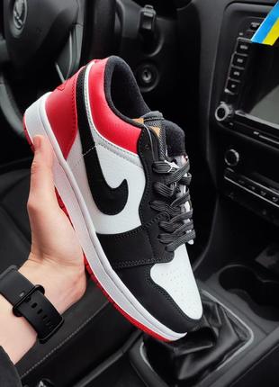 Женские кроссовки найк nike air jordan 1 low black/white/red7 фото