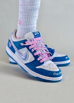 Кастомные кроссовки унисекс nike sb dunk born x raised premium синие с белым