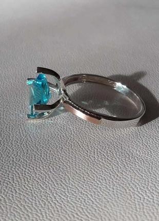 🫧 17.5 размер кольцо серебро с золотом топаз голубой2 фото