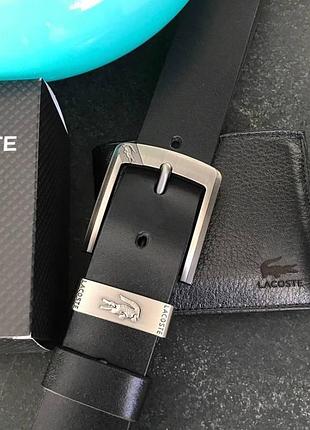 Ремень кожаный мужской lacoste черный