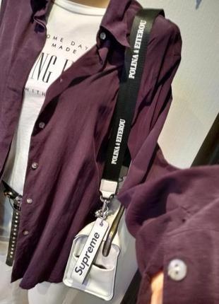 100% шелк, блузка рубашка фиолетово-чернильная из натурального шелка4 фото