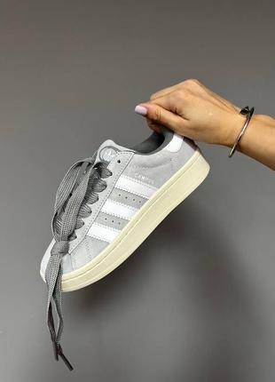 Adidas campus «grey» premium жіночі стильні кросівочки сірого кольору з білим замша демі женские модные кроссовки серые с белым5 фото