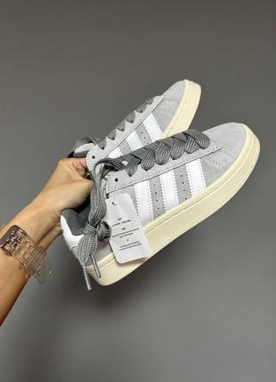 Adidas campus «grey» premium жіночі стильні кросівочки сірого кольору з білим замша демі женские модные кроссовки серые с белым3 фото