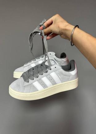 Adidas campus «grey» premium жіночі стильні кросівочки сірого кольору з білим замша демі женские модные кроссовки серые с белым1 фото