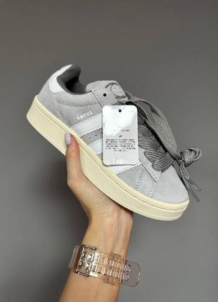 Adidas campus «grey» premium жіночі стильні кросівочки сірого кольору з білим замша демі женские модные кроссовки серые с белым9 фото