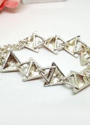 Набор: браслет и кулон на цепочке "треугольники" нюдовая пудровая эмаль дания pilgrim9 фото
