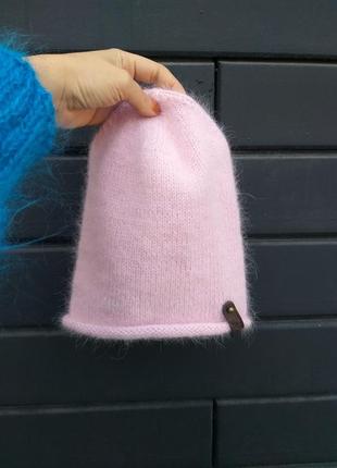 Шапка рожева біні з пуху норки