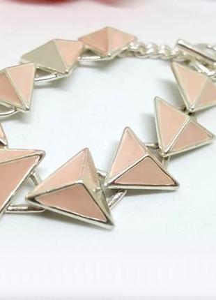 Набор: серьги гвоздики и браслет "треугольники" с нюдовой розовой эмалью дания pilgrim5 фото