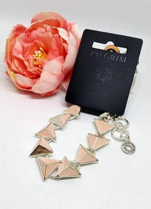 Набор: серьги гвоздики и браслет "треугольники" с нюдовой розовой эмалью дания pilgrim4 фото