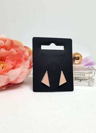 Набор: серьги гвоздики и браслет "треугольники" с нюдовой розовой эмалью дания pilgrim7 фото