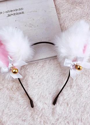 Уши ушки маска с ушками зайца кролика пушистые пухнастые на обруче обруч колокольчиком колокольчик2 фото
