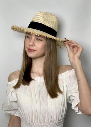 Капелюх жіночий федора літній світло бежевий 54-58 см sl210342 фото