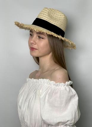 Капелюх жіночий федора літній світло бежевий 54-58 см sl210344 фото