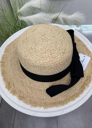 Шляпа женская соломенная на лето клара, шляпа канотье, шляпа из натуральной соломки, плетеная шляпа на пляж