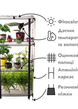 Міні-теплиця з фіто світлом для дому sezam xl black з коліщатками на фіксаторах6 фото