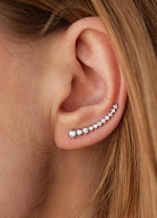Сережки — клаймбери з фіанітами (біле золото) 
с03686