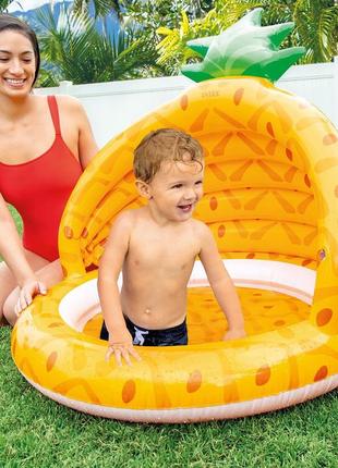 Надувной бассейн для малышей с навесом с надувным дном ананас intex1 фото