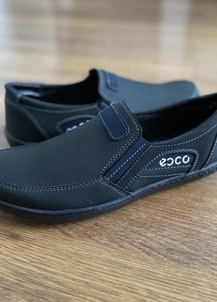 Мужские туфли черные без шнурков прошитые повседневные недорогие (код 6413)