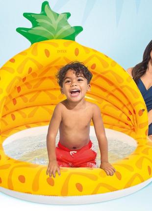 Детский надувной бассейн с навесом с надувным дном ананас intex