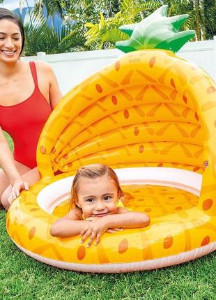 Надувний басейн для маленьких дітей з навісом з надувним дном ананас intex наляль